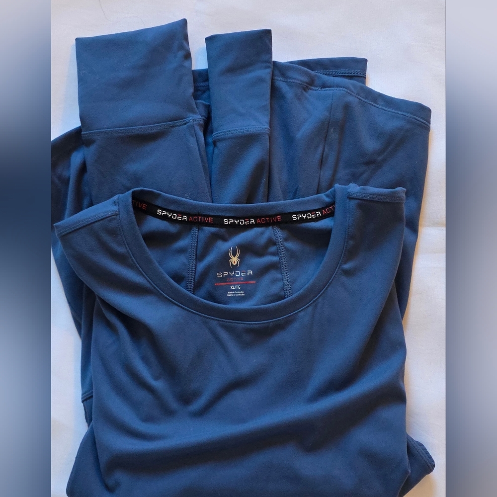 Spyder Unisex Blue Crew Neck Thumbhole Long Sleeve Activewear Shirt Size XL